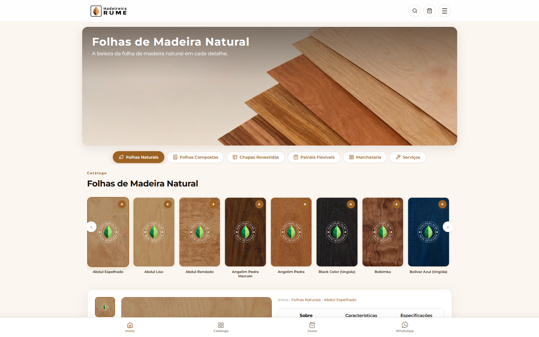Site da Madeireira Rume: catálogo de folhas de madeira, blog, painel administrativo e SEO com nota 100
